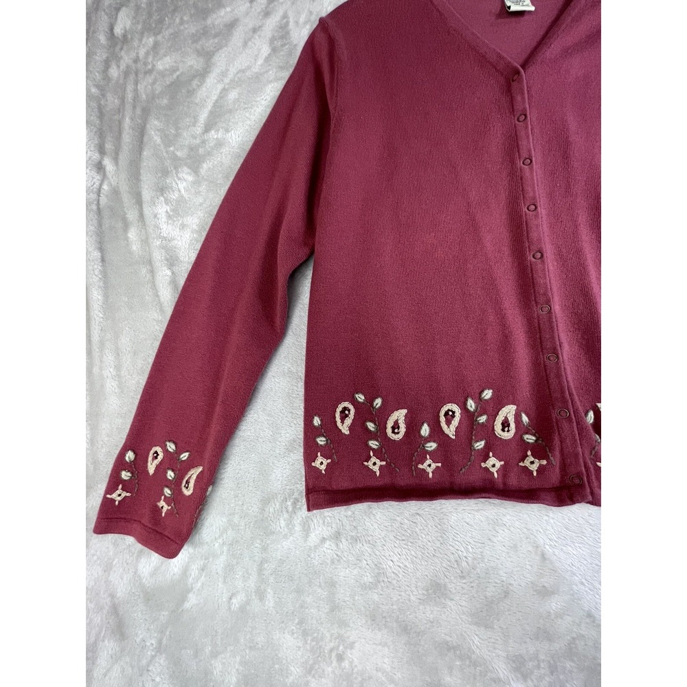 VTG Eddie Bauer‎ Womens S Cardigan Snap Front Embroidered Mauve Rose - Picture 2 of 10